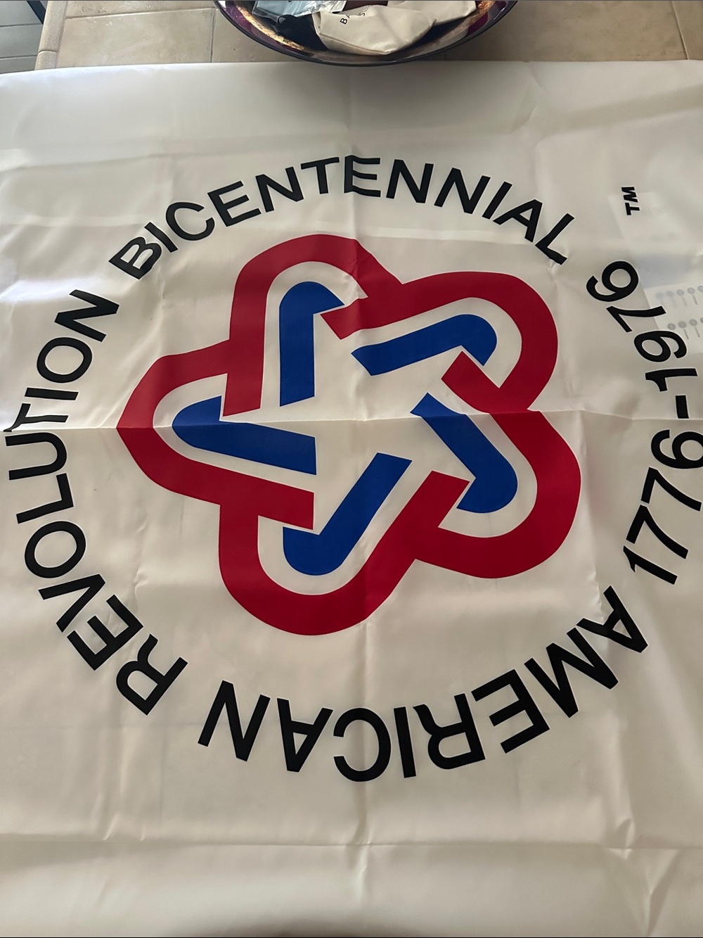 American Bicentennial 1776-1976 Commemorative Flag - Red, Blue, White.